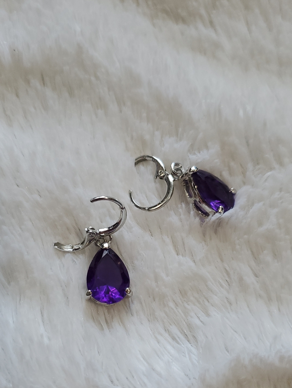 Sterling Silver Teardrop Amethyst Drop Earrings - Purple